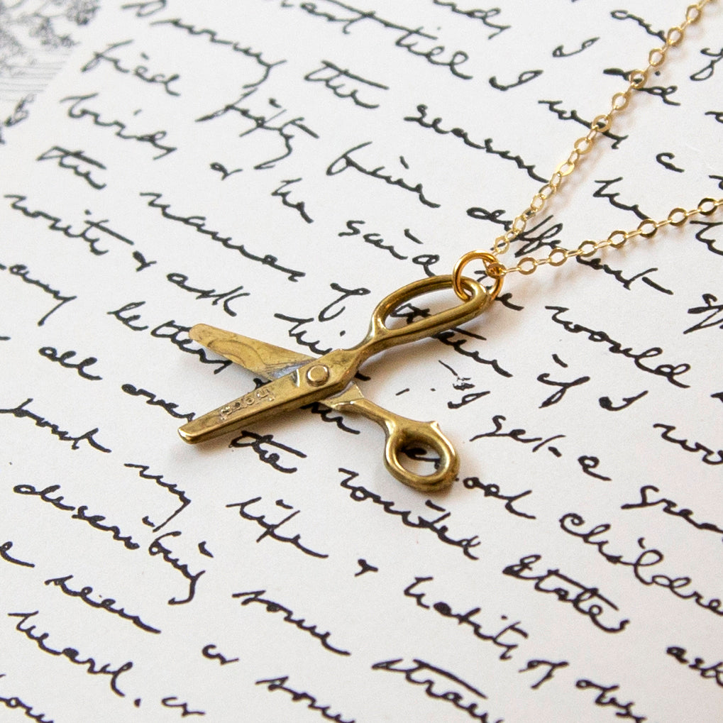 Vintage Brass Scissors Charm Necklace