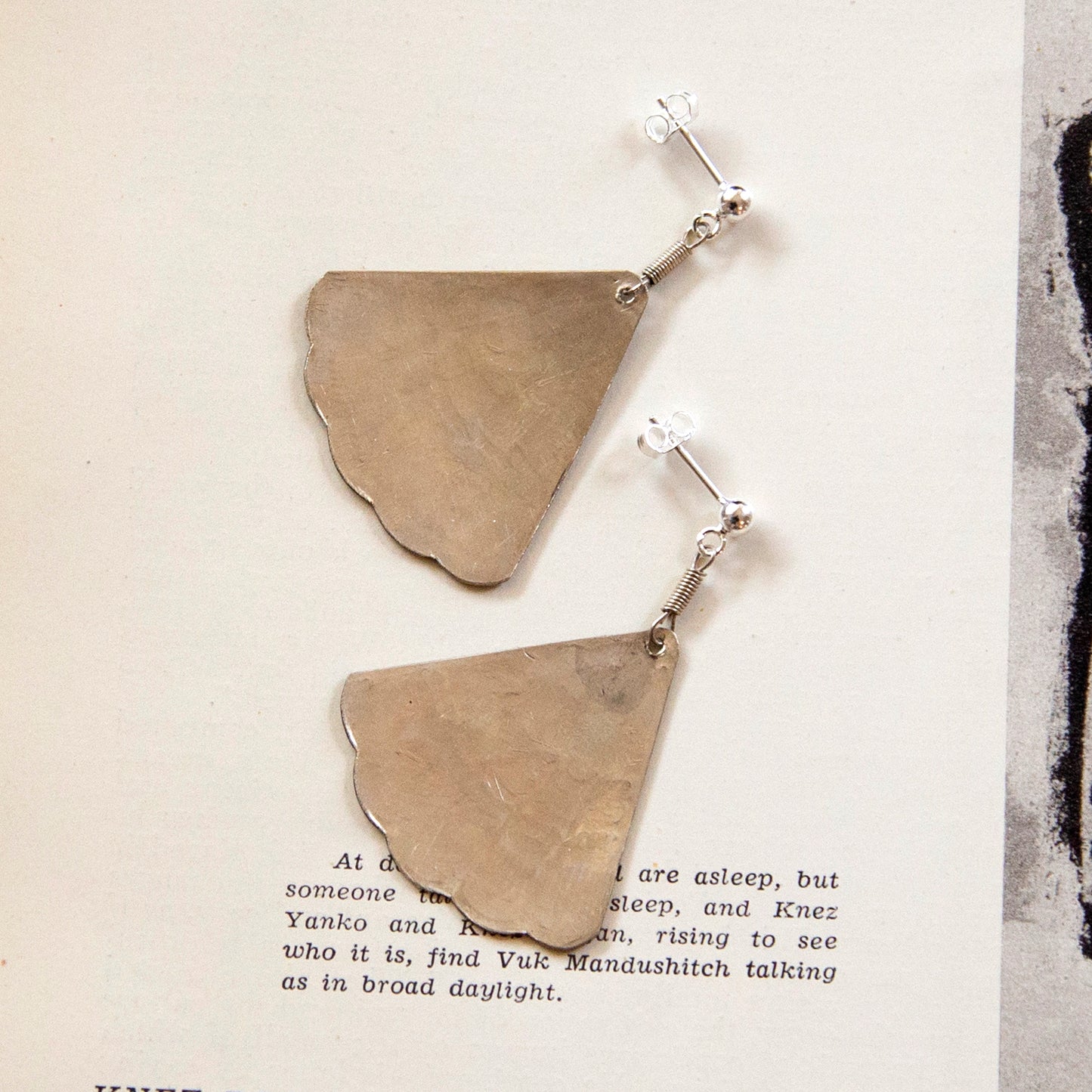 Vintage Silver Fan Charm Earrings