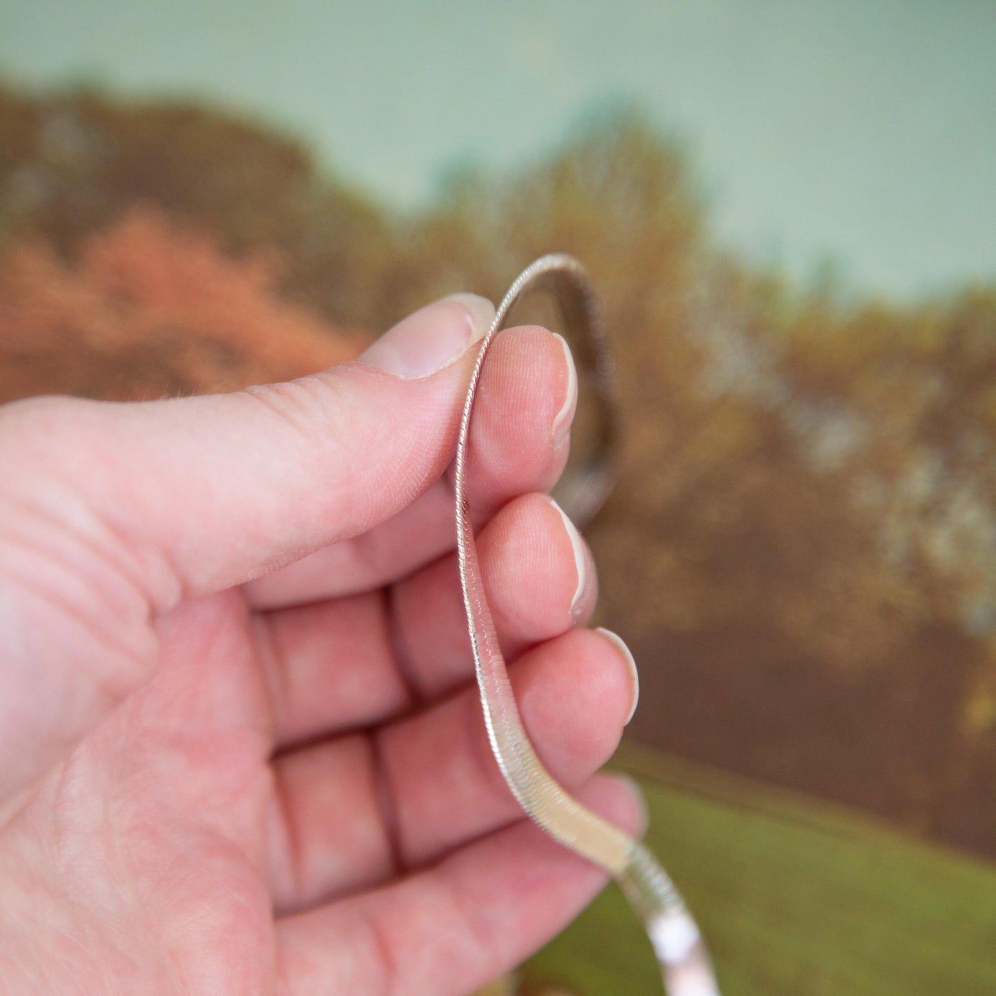 Vintage Silver Flat Snake Chain Necklace
