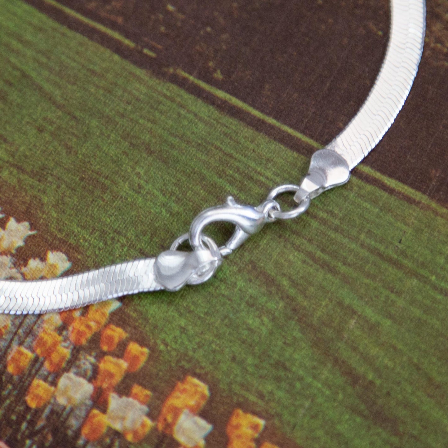 Vintage Silver Flat Snake Chain Necklace