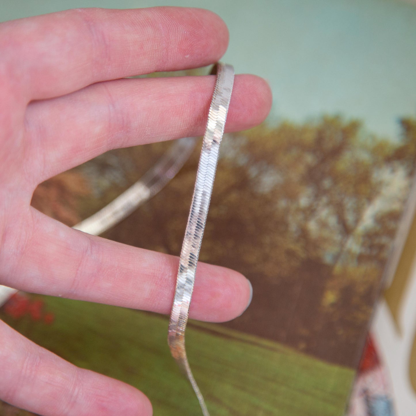 Vintage Silver Flat Snake Chain Necklace