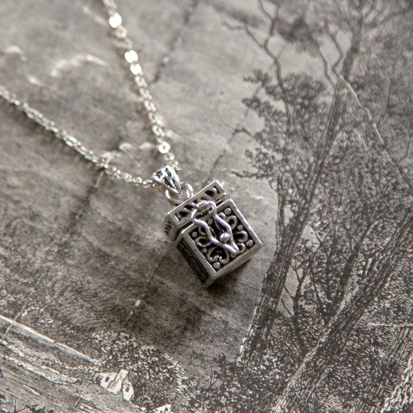 Vintage Silver Box Locket Necklace