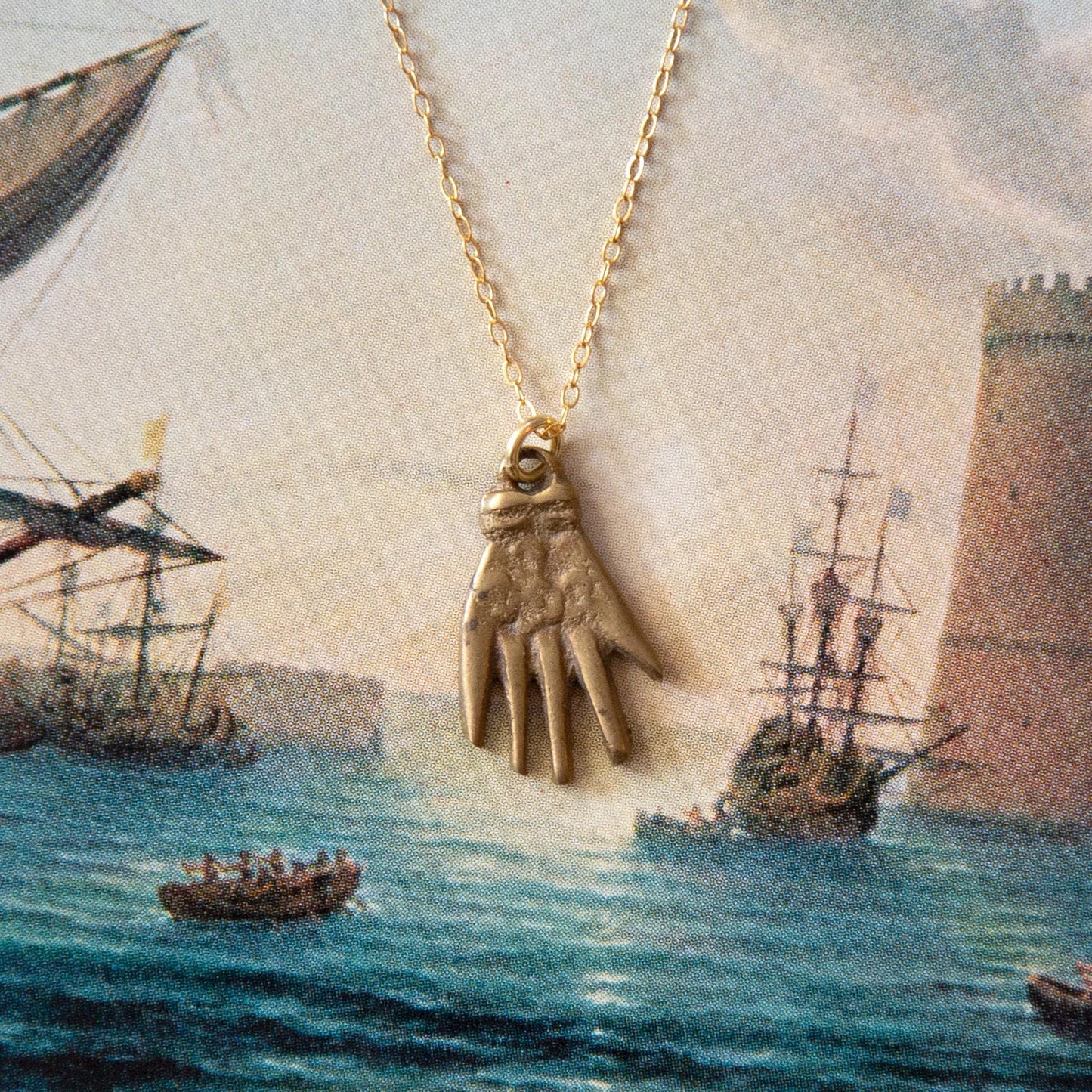 Vintage Brass Hand Necklace