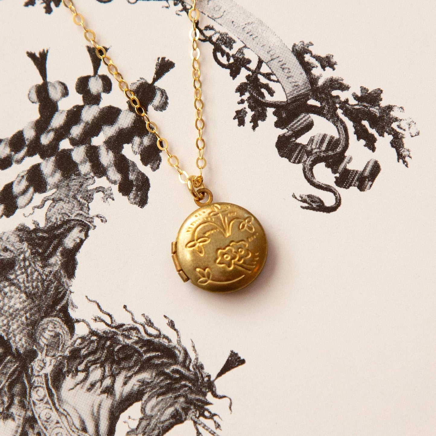 Vintage Mini Round Floral Locket Necklace