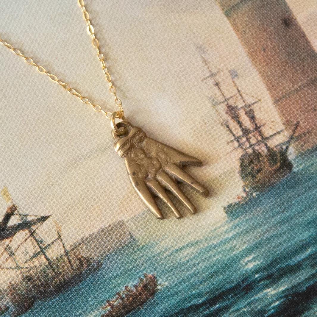 Vintage Brass Hand Necklace