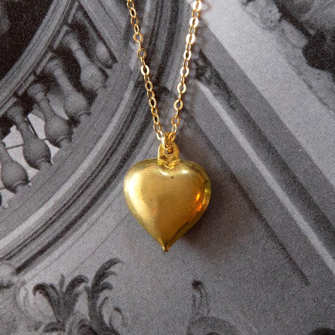 Vintage Brass Heart Charm Necklace