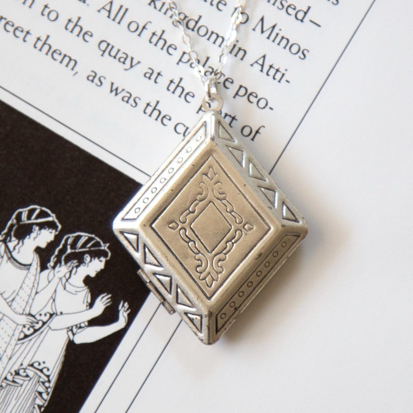 Vintage Silver Diamond Locket Necklace