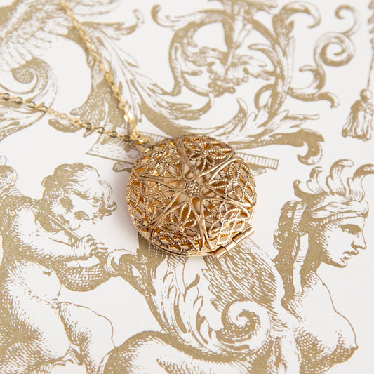 Vintage Round Filigree Locket Necklace