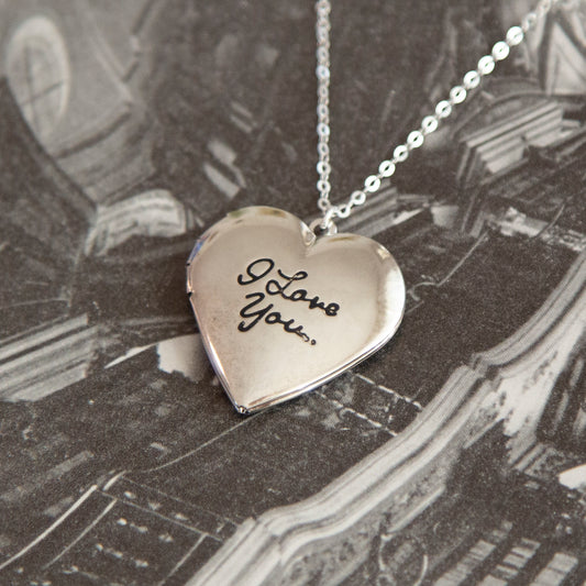 Vintage Silver 'I Love You' Heart Locket Necklace