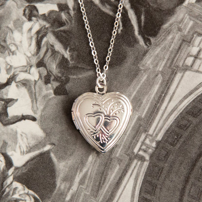 Vintage Silver Heart Locket Necklace