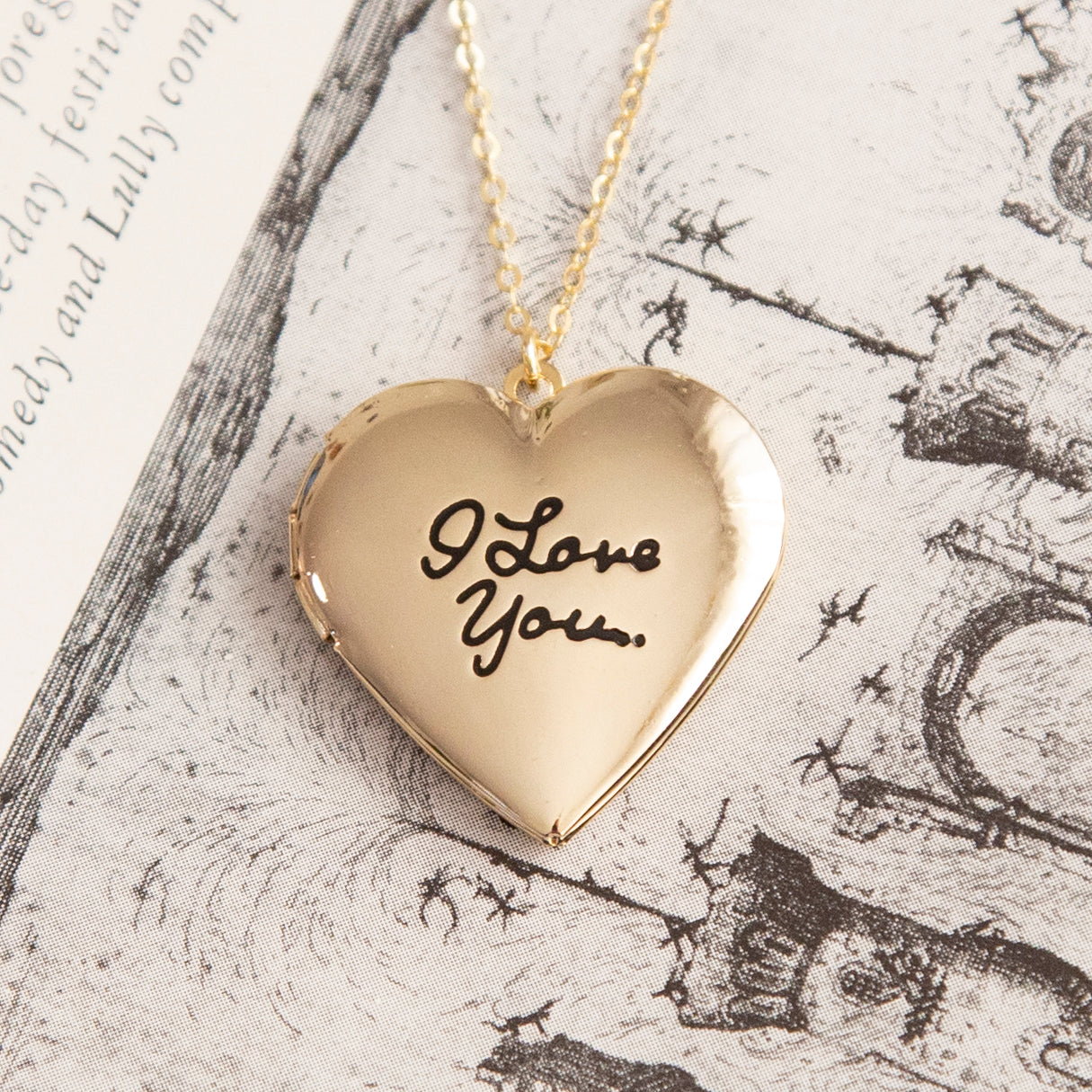 Vintage Gold 'I Love You' Heart Locket Necklace