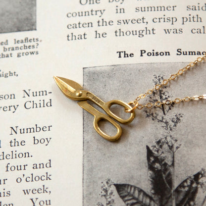 Vintage Brass Clippers Charm Necklace