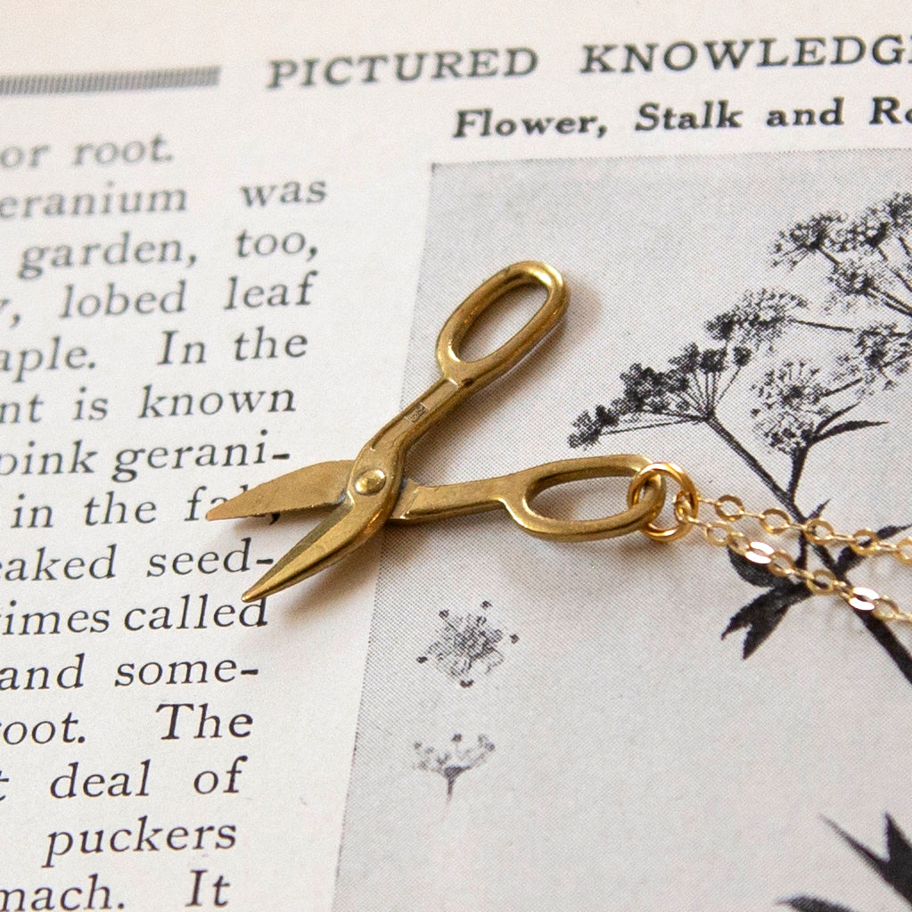 Vintage Brass Clippers Charm Necklace