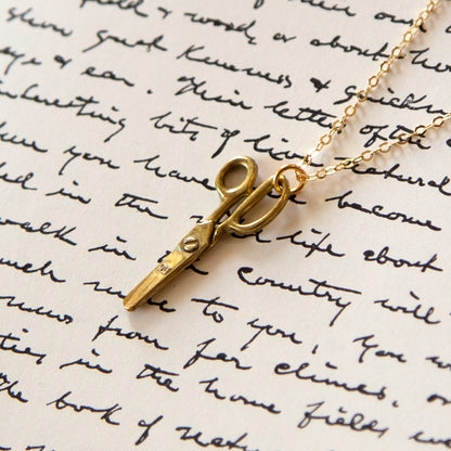 Vintage Brass Scissors Charm Necklace