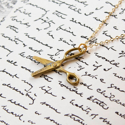 Vintage Brass Scissors Charm Necklace
