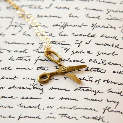 Vintage Brass Scissors Charm Necklace