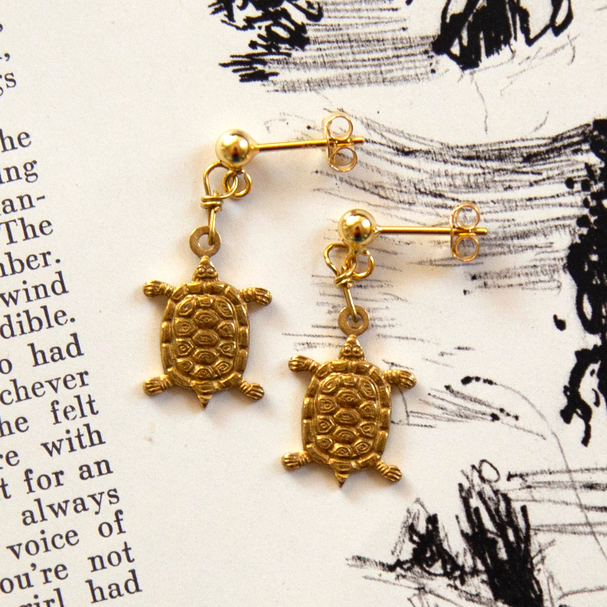 Vintage Turtle Charm Earrings