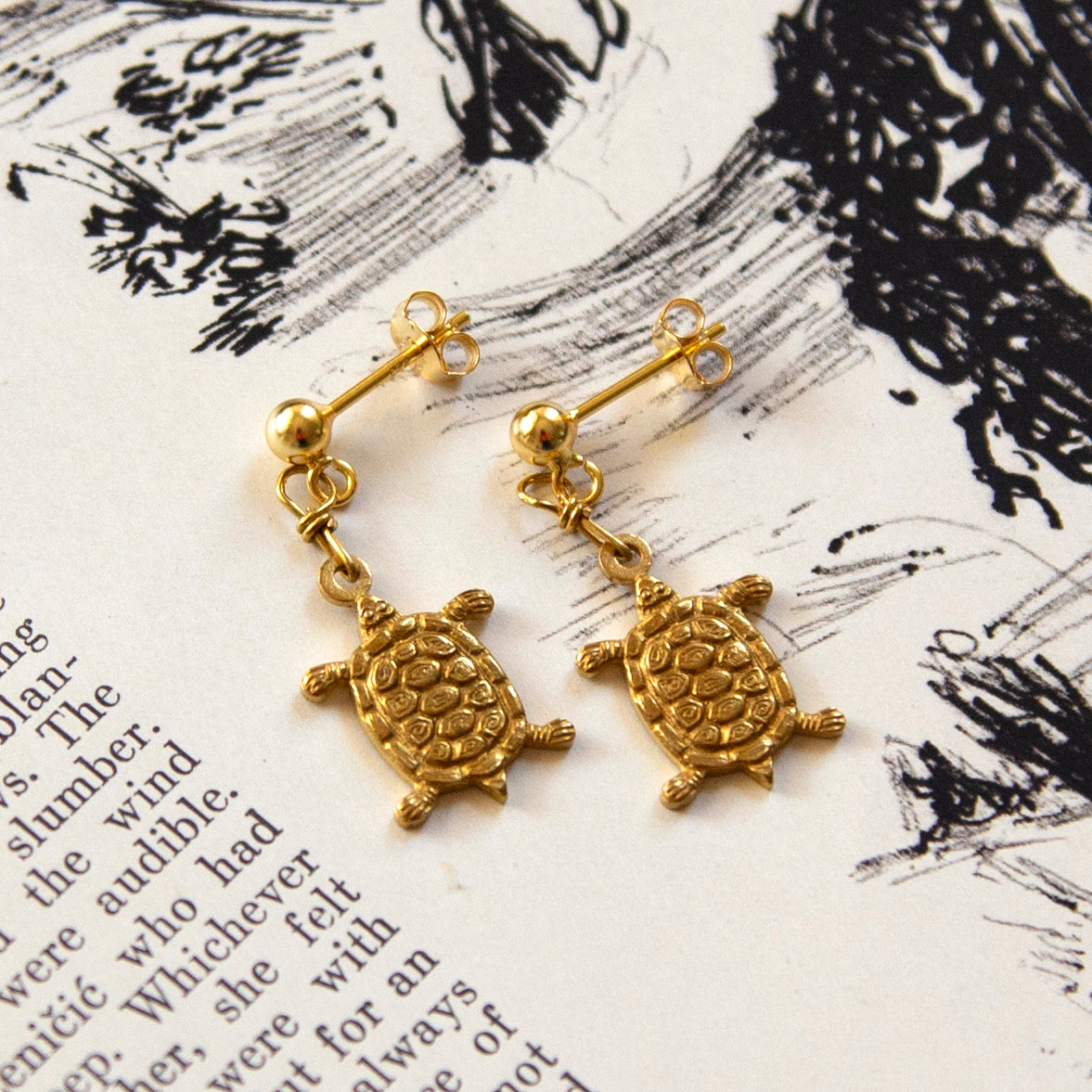 Vintage Turtle Charm Earrings