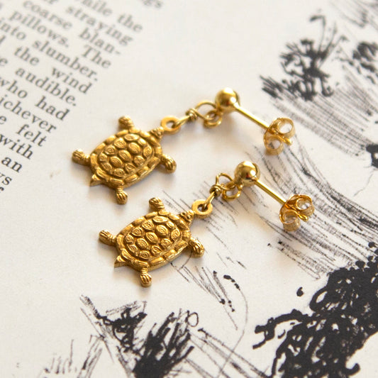 Vintage Turtle Charm Earrings