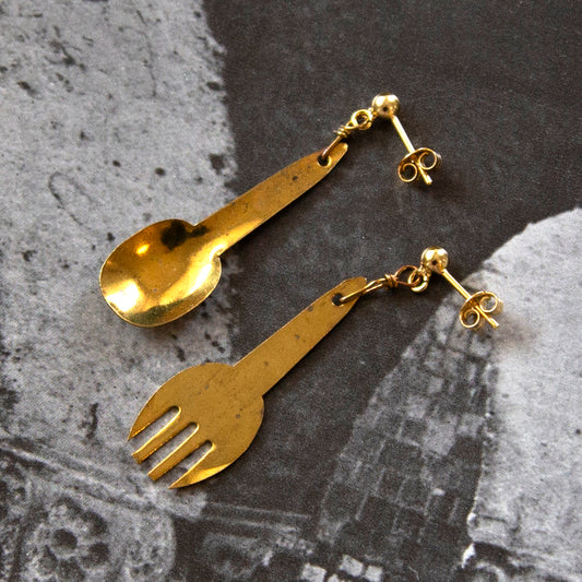 Vintage Fork & Spoon Charm Earrings