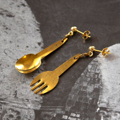 Vintage Fork & Spoon Charm Earrings
