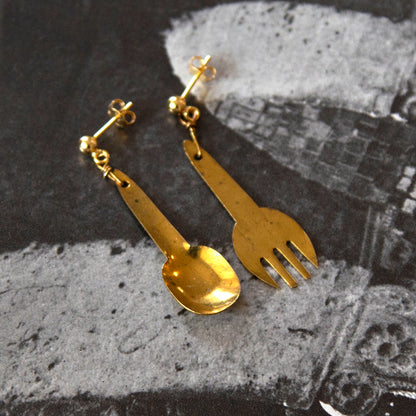 Vintage Fork & Spoon Charm Earrings