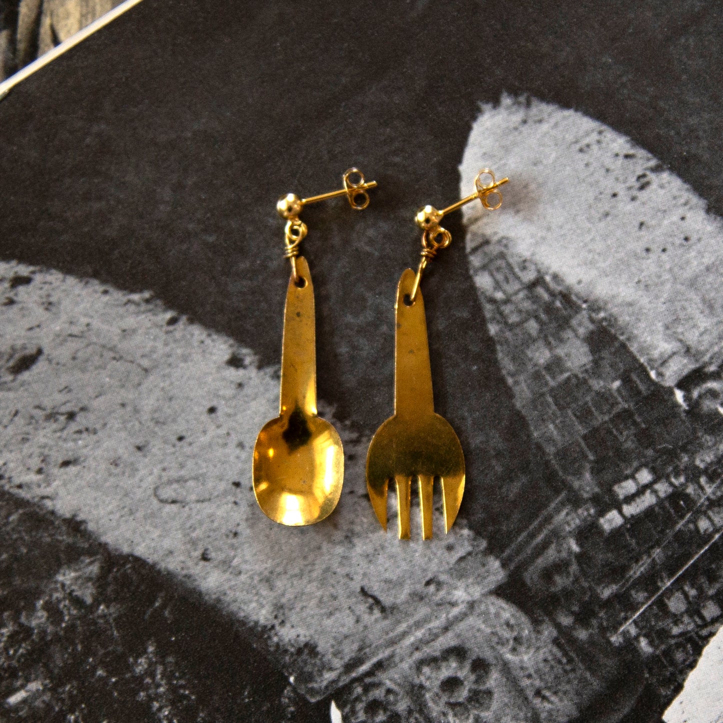 Vintage Fork & Spoon Charm Earrings
