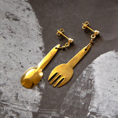 Vintage Fork & Spoon Charm Earrings