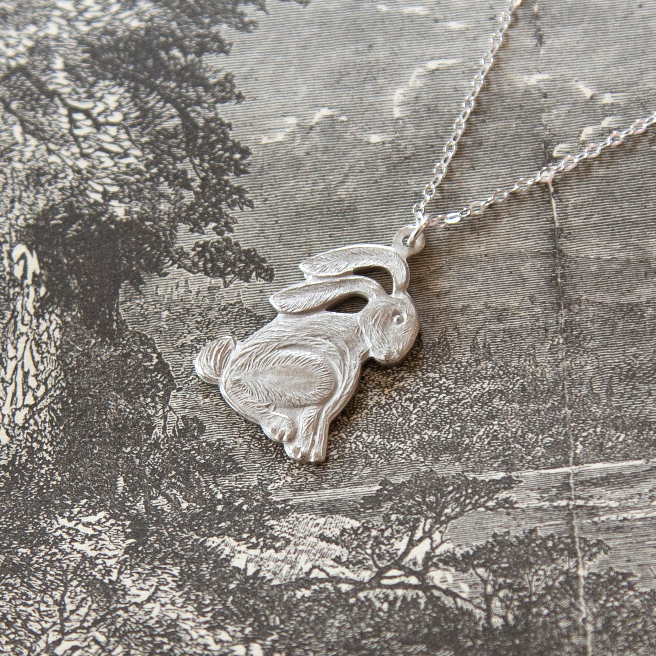 Vintage Rabbit Charm Necklace - Silver