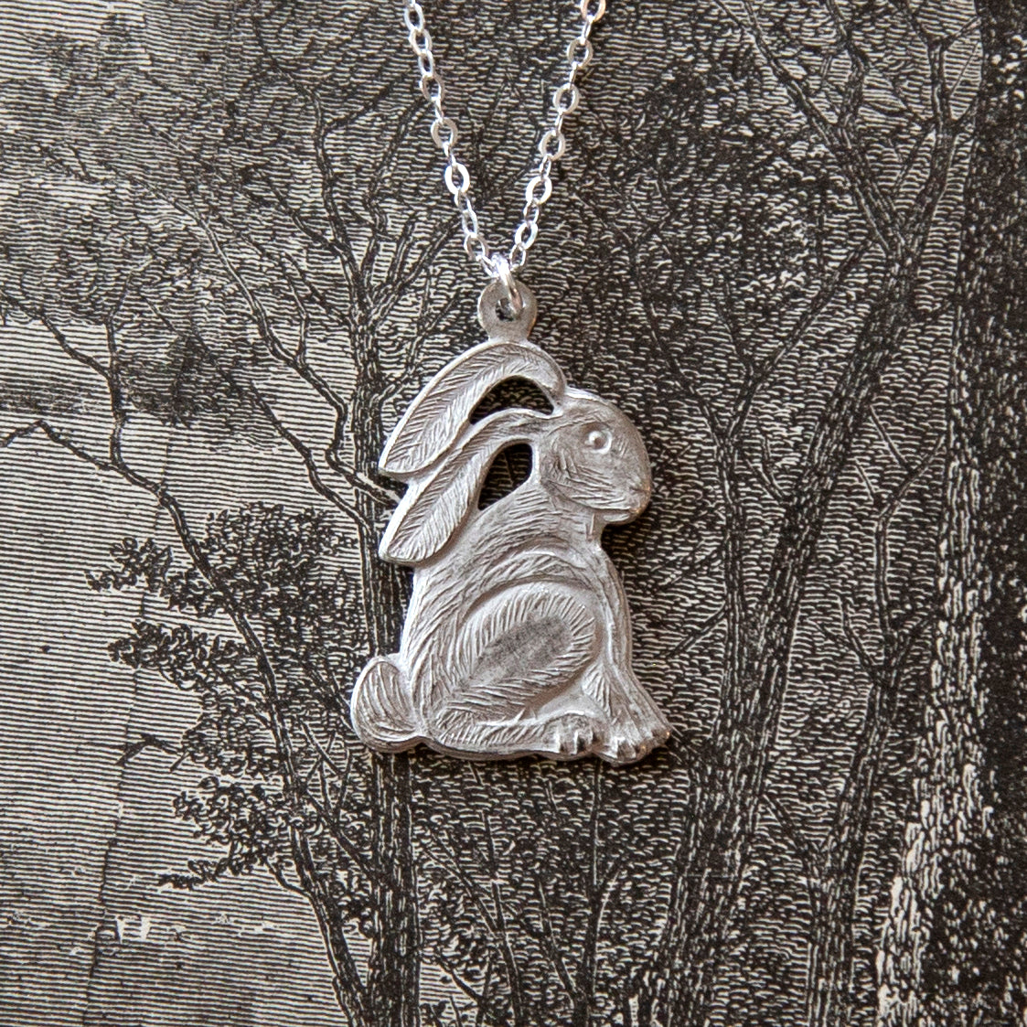 Vintage Rabbit Charm Necklace - Silver