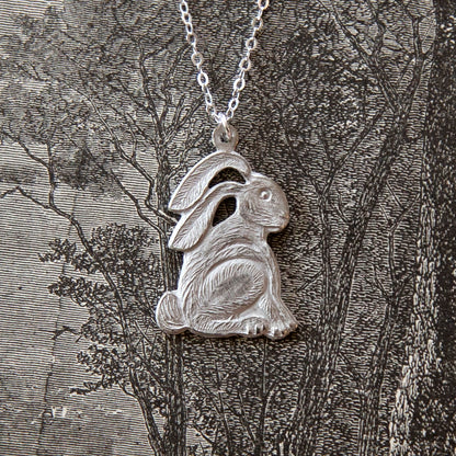 Vintage Rabbit Charm Necklace - Silver