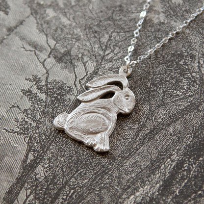 Vintage Rabbit Charm Necklace - Silver