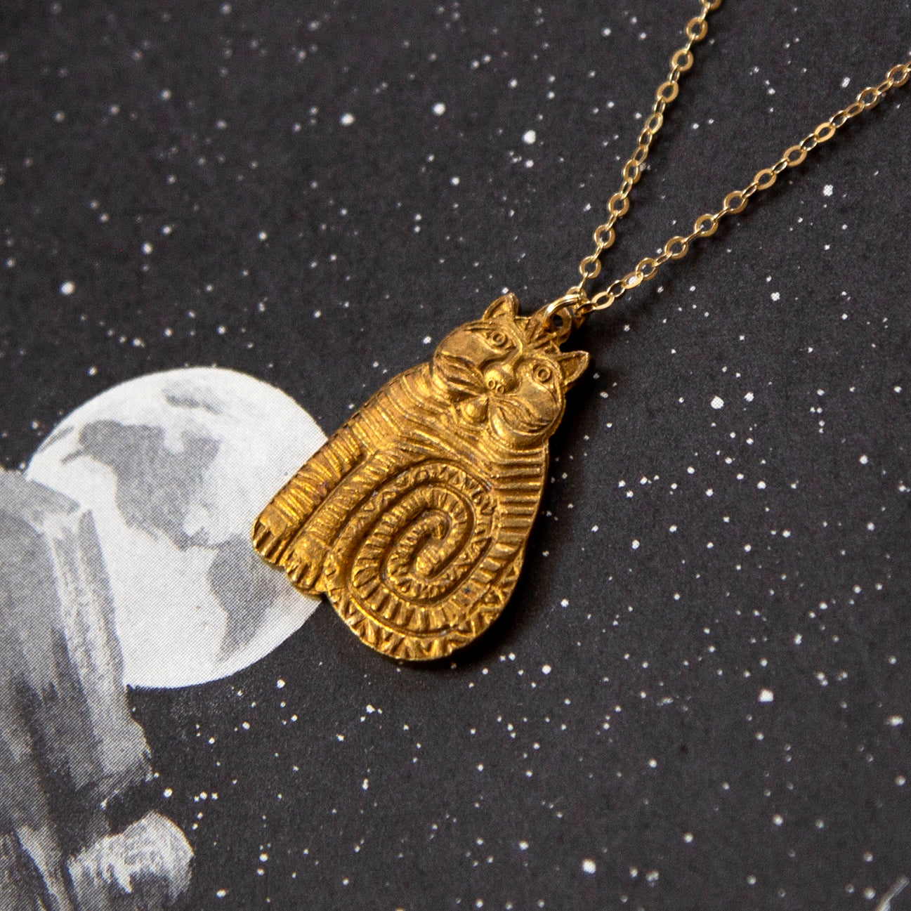 Vintage Cat Charm Necklace (Large)