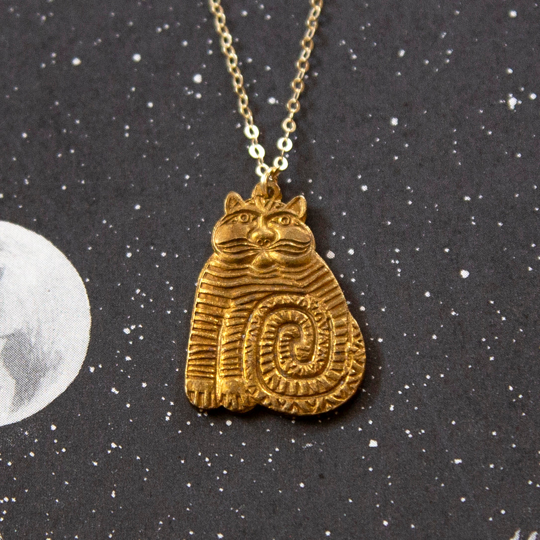 Vintage Cat Charm Necklace (Large)