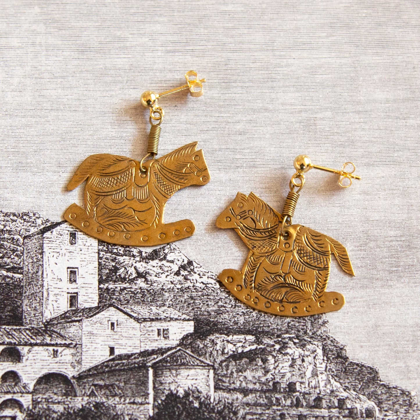 Vintage Rocking Horse Charm Earrings