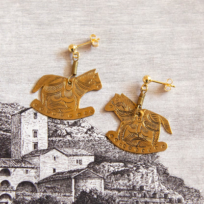 Vintage Rocking Horse Charm Earrings