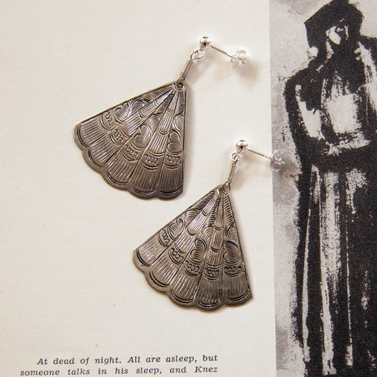 Vintage Silver Fan Charm Earrings