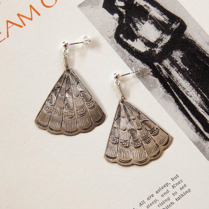 Vintage Silver Fan Charm Earrings