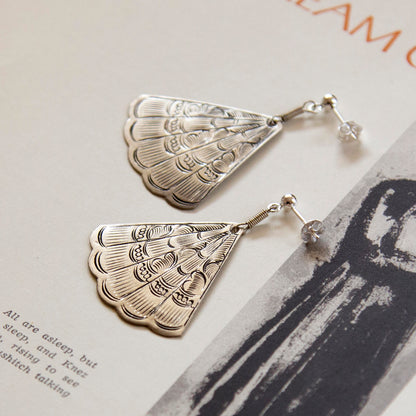 Vintage Silver Fan Charm Earrings