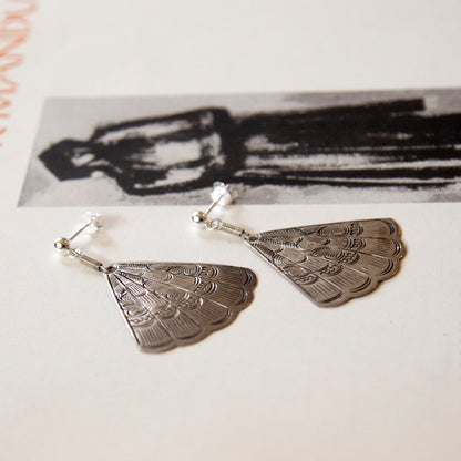Vintage Silver Fan Charm Earrings
