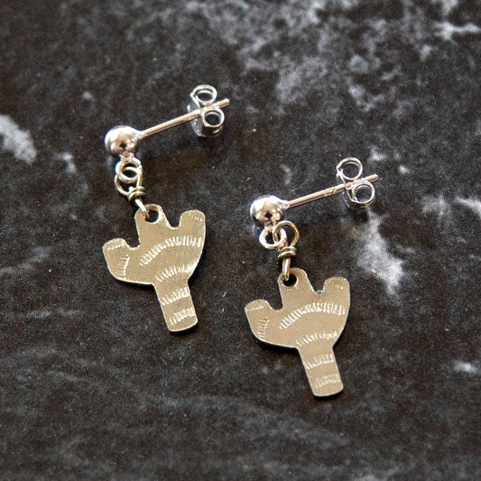 Vintage Silver Cactus Charm Earrings