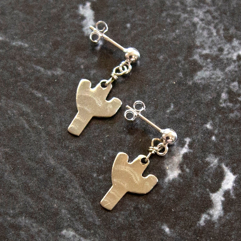 Vintage Silver Cactus Charm Earrings