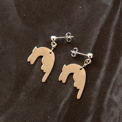 Vintage Small Cat Charm Earrings (Silver)