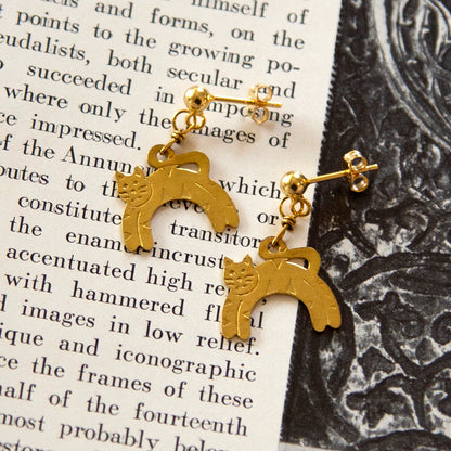 Vintage Small Cat Charm Earrings (Gold)