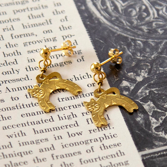Vintage Small Cat Charm Earrings (Gold)