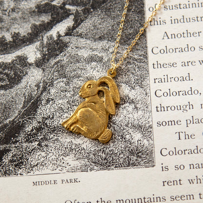 Vintage Rabbit Charm Necklace - Brass & Gold