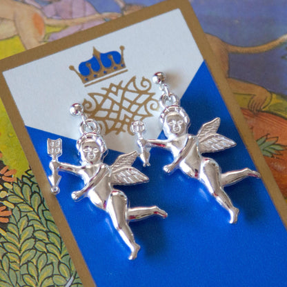 Vintage Silver Cherub Drop Earrings