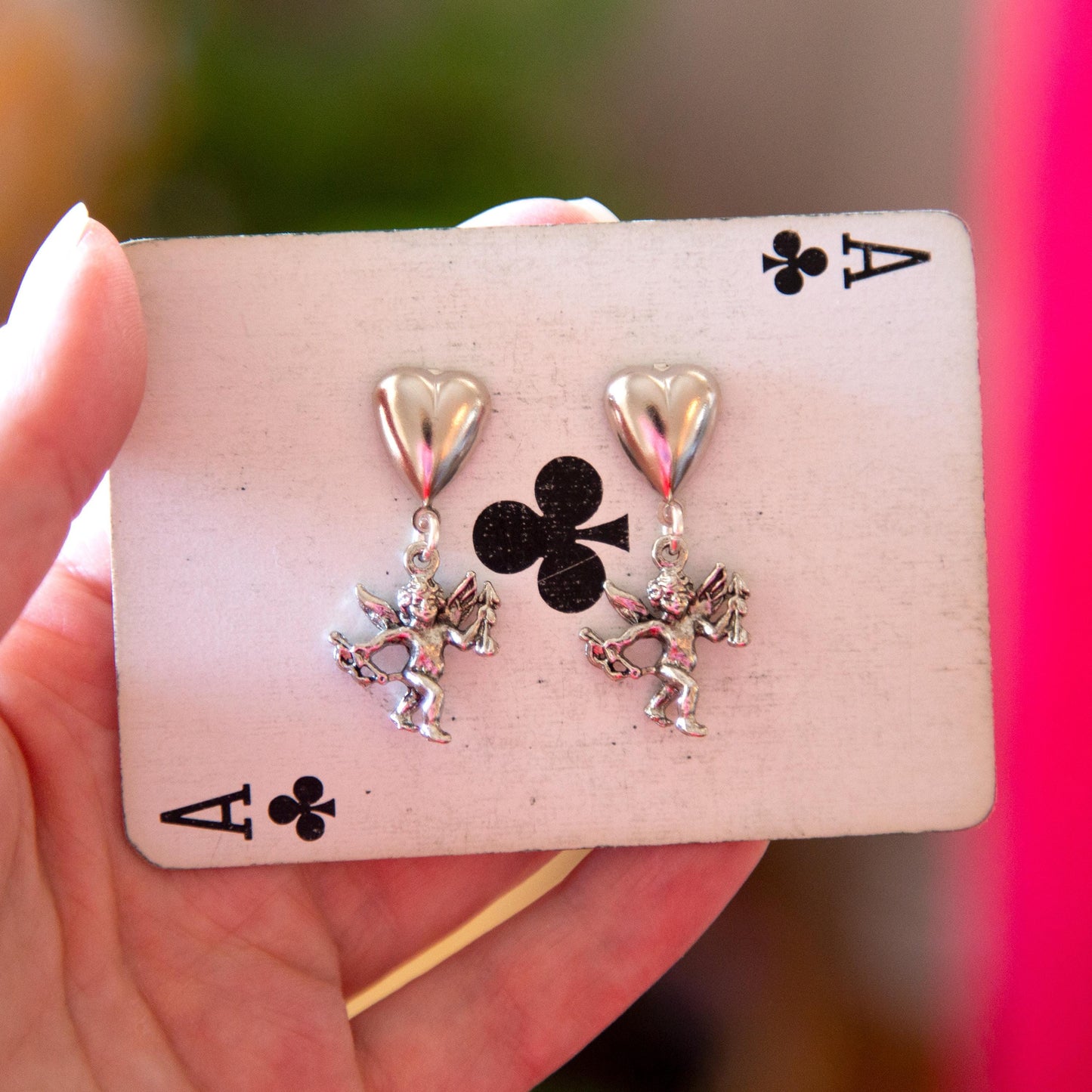 Vintage Silver Cupid Charm Earrings