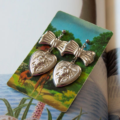 Vintage Bow & Heart Drop Earrings