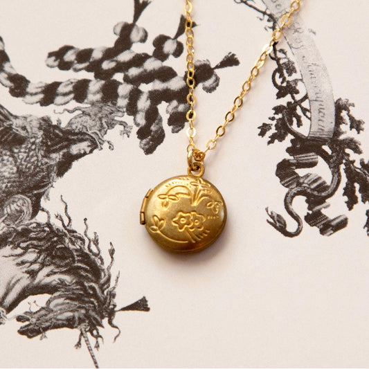 Vintage Mini Round Floral Locket Necklace